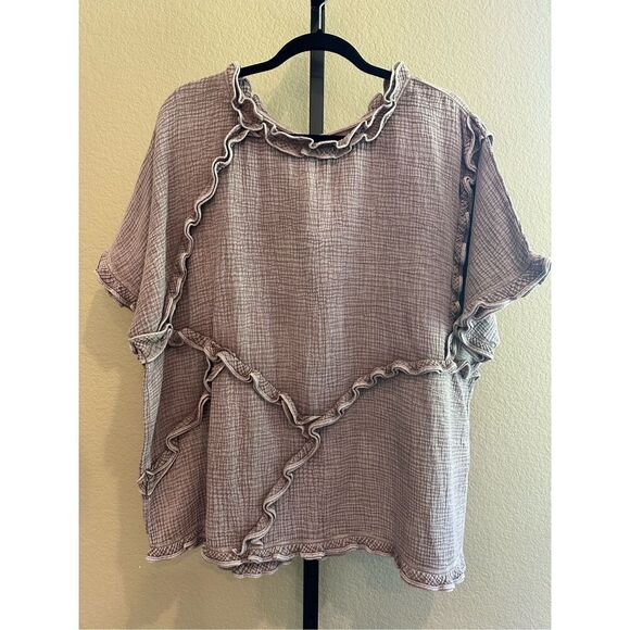 Size S (Oversized) Easel Los Angeles Cotton Gauze Top in Mocha - Picture 2 of 5